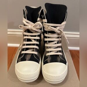 Rick Owens Black and White High-Top Sneakers